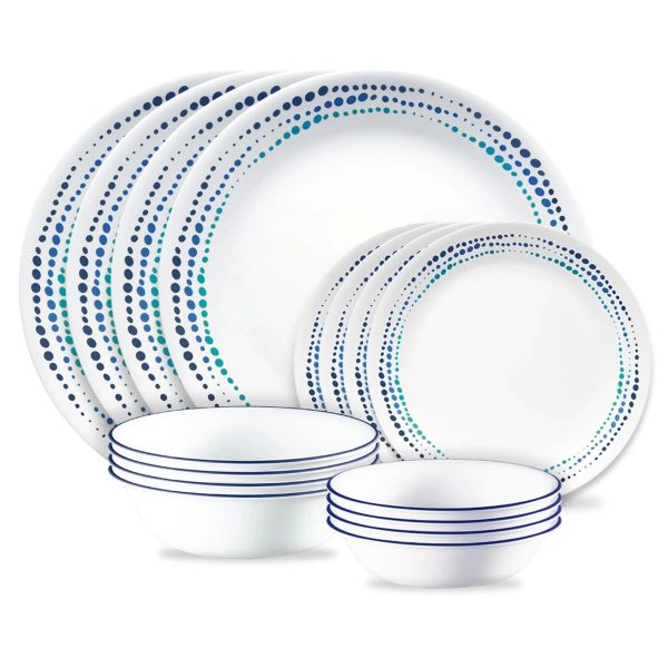 Corelle Dinnerware- Lightweight Ocean Blues 16-piece Mugless Dinnerware Set, Service of 4