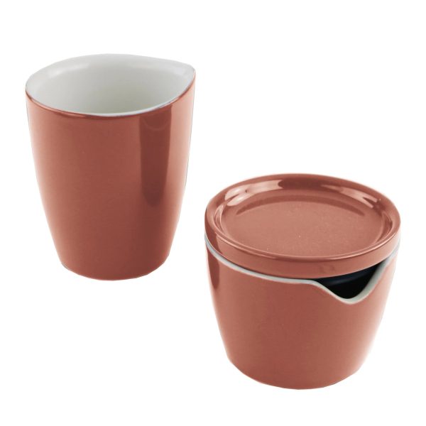 Corelle Dinnerware- Lightweight Red Clay Cream and Sugar Set