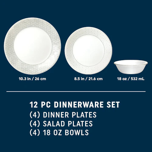 Corelle Dinnerware- Lightweight Knox 12-piece Dinnerware Set, Service for 4 Corelle Dinnerware- Lightweight Knox 12-piece Dinnerware Set, Service for 4
