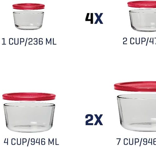 Corelle Dinnerware- Lightweight Anchor Hocking 26 Piece Glass Storage Containers with Lids (13 Glass Food Storage Containers & 13 Red SnugFit Lids)