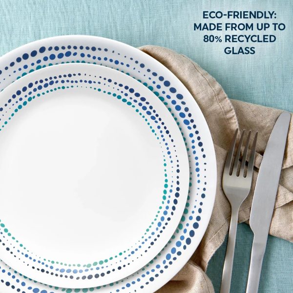 Corelle Dinnerware- Lightweight Ocean Blues 16-piece Mugless Dinnerware Set, Service of 4