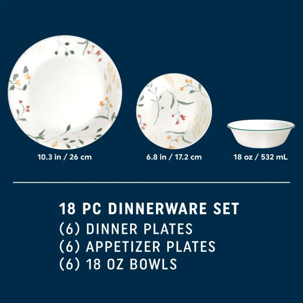 Corelle Dinnerware- Lightweight Wildflower Scatter 18-piece Dinnerware Set, Service for 6