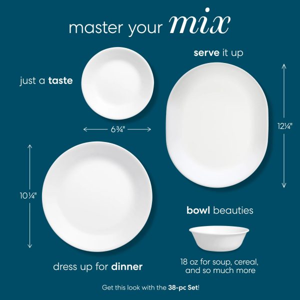 Corelle Dinnerware- Lightweight Winter Frost White 38-piece Dinnerware Set, Service for 12