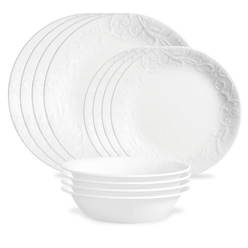 Corelle Dinnerware- Lightweight Mystic Gray 12-piece Dinnerware Set, Service for 4