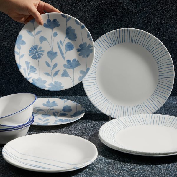 Corelle Dinnerware- Lightweight Botanical Stripes 12-piece Dinnerware Set, Service for 4