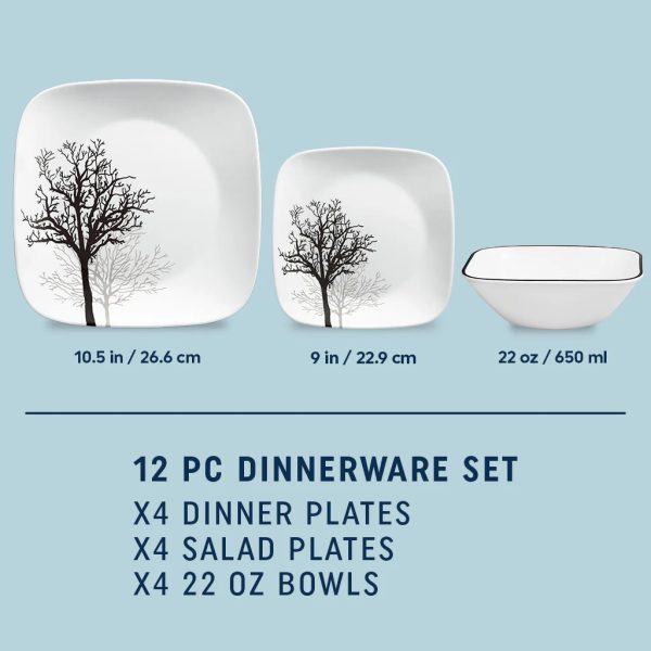 Corelle Dinnerware- Lightweight Timber Shadows 12-piece Dinnerware Set, Service for 4
