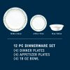 Corelle Dinnerware- Lightweight Bryndle 12-Piece Glass Dinnerware Set, Service for 4