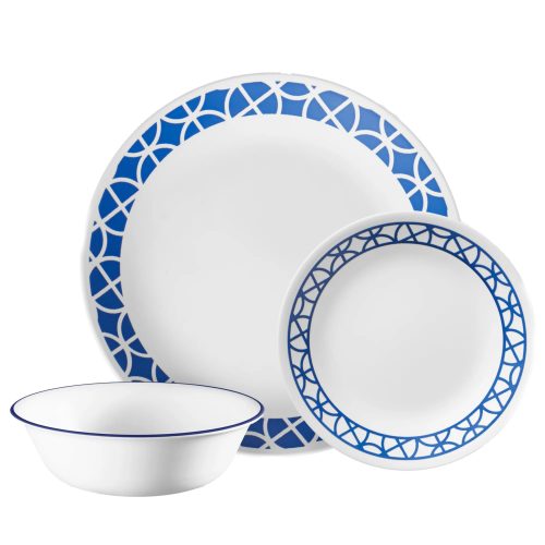 Corelle Dinnerware- Lightweight Cobalt Circles 12-piece Mugless Dinnerware Set, Service of 4
