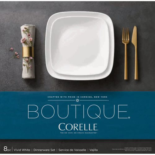 Corelle Dinnerware- Lightweight Boutique Vivid White 8-piece Dinnerware Set, Service for 4
