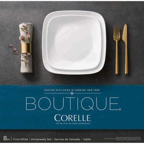 Corelle Dinnerware- Lightweight Boutique Vivid White 8-piece Dinnerware Set, Service for 4