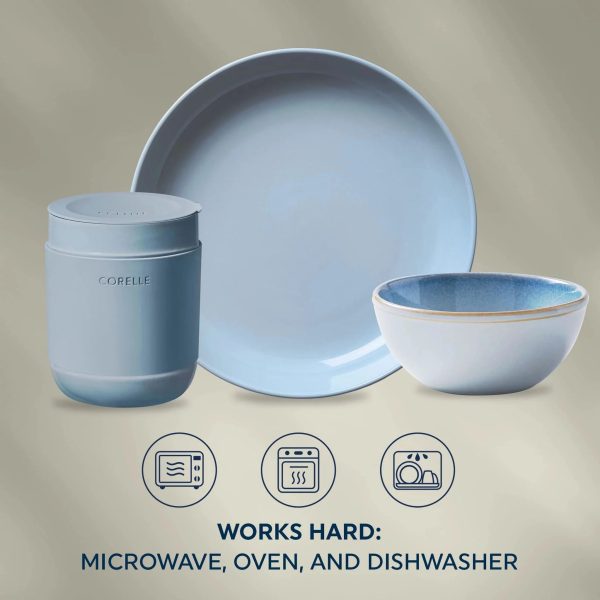 Corelle Dinnerware- Lightweight Stoneware 16-piece Dinnerware Set, Service for 4, Nordic Blue