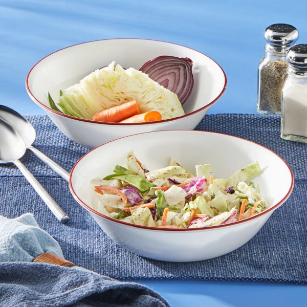 Corelle Dinnerware- Lightweight Radiant Red Banded 1-quart Serving Bowls, 2-pack