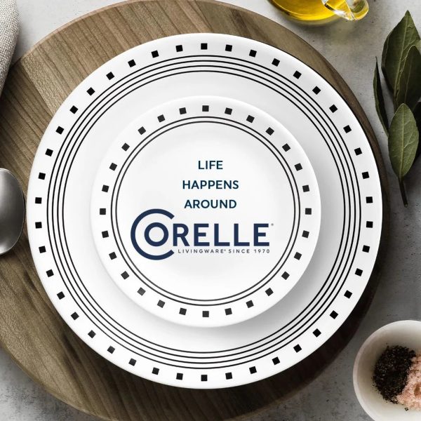 Corelle Dinnerware- Lightweight City Block 18-piece Mugless Dinnerware Set, Service for 6