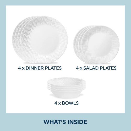 Corelle Dinnerware- Lightweight Linen Weave 12-piece Dinnerware Set, Service for4