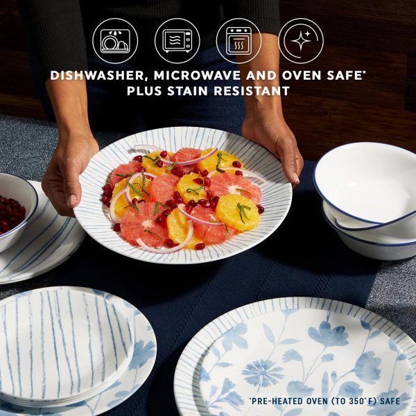 Corelle Dinnerware- Lightweight Botanical Stripes 12-piece Dinnerware Set, Service for 4