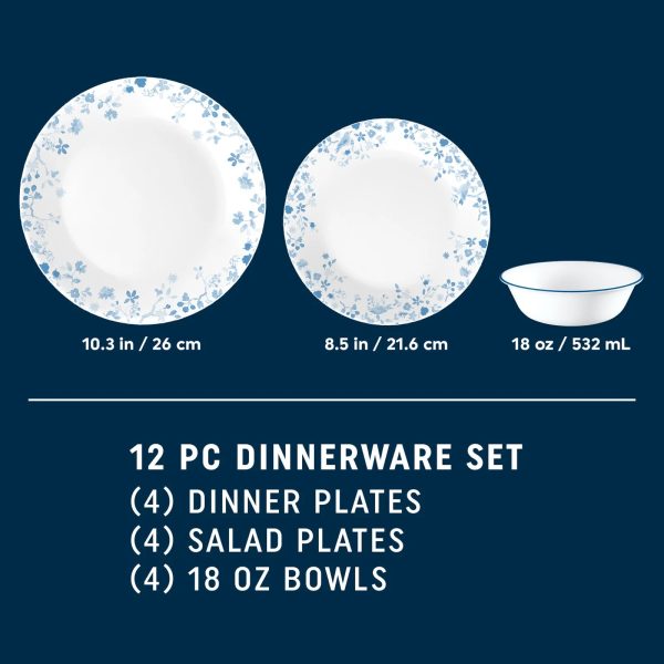 Corelle Dinnerware- Lightweight Garden Song 12-piece Dinnerware Set, Service for 4