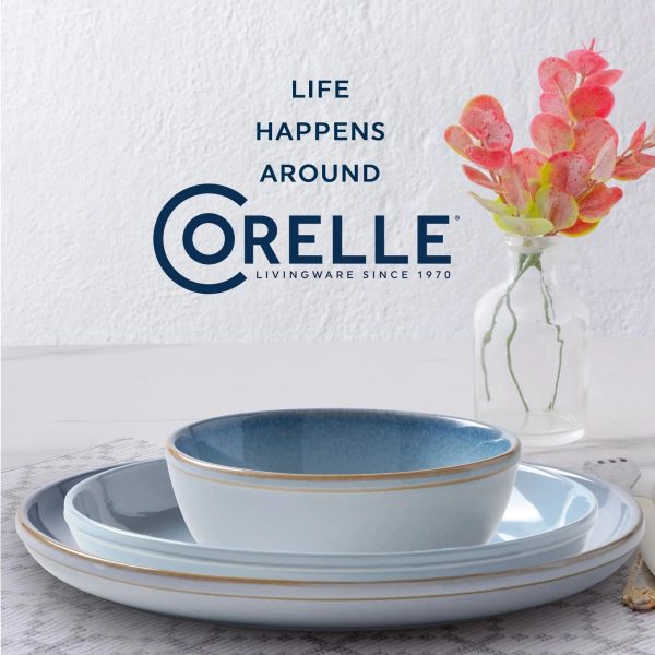Corelle Dinnerware- Lightweight Stoneware 16-piece Dinnerware Set, Service for 4, Nordic Blue