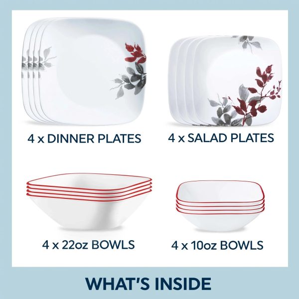 Corelle Dinnerware- Lightweight Kyoto Leaves 16-piece Dinnerware Set, Service for 4