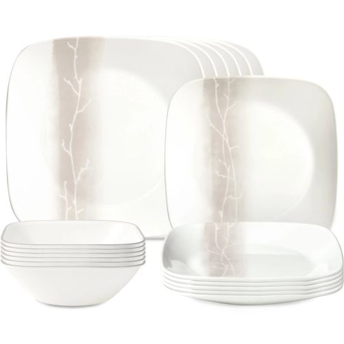 Corelle Dinnerware- Lightweight Square Wandering Grove 18-piece Dinnerware Set, Service for 6
