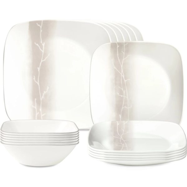 Corelle Dinnerware- Lightweight Square Wandering Grove 18-piece Dinnerware Set, Service for 6