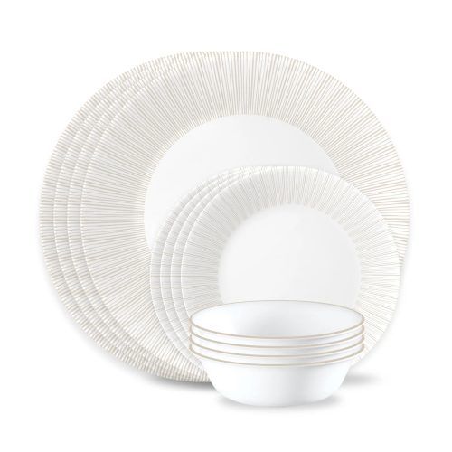 Corelle Dinnerware- Lightweight Hushed Lines 12-piece Dinnerware Set, Service for 4