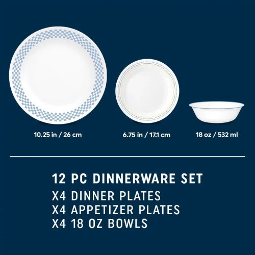Corelle Dinnerware- Lightweight Amelia 12-piece Dinnerware Set, Service for 4