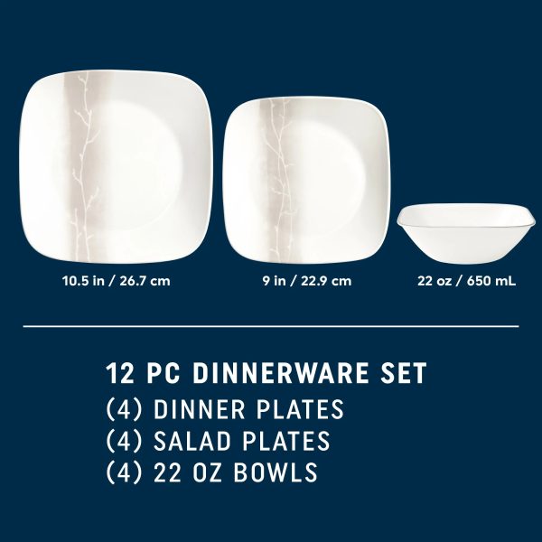 Corelle Dinnerware- Lightweight Wandering Groves 12-piece Dinnerware Set, Service for 4