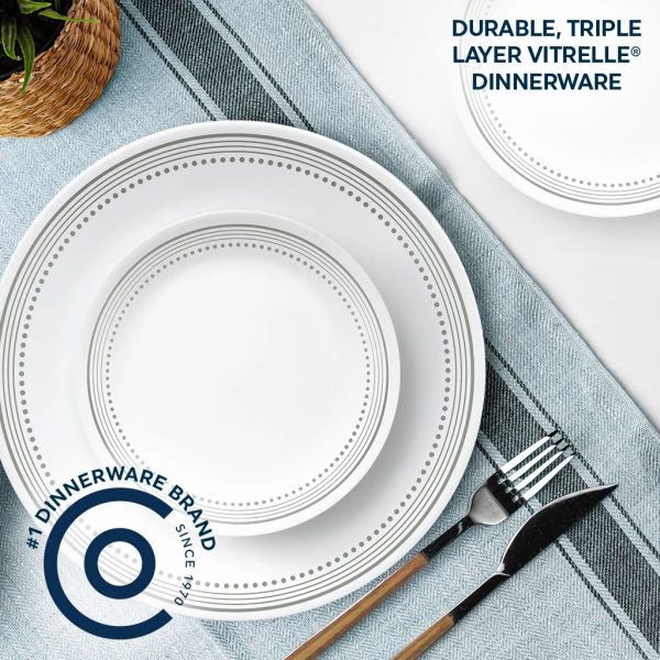 Corelle Dinnerware- Lightweight Mystic Gray 18-piece Mugless Dinnerware Set, Service for 6