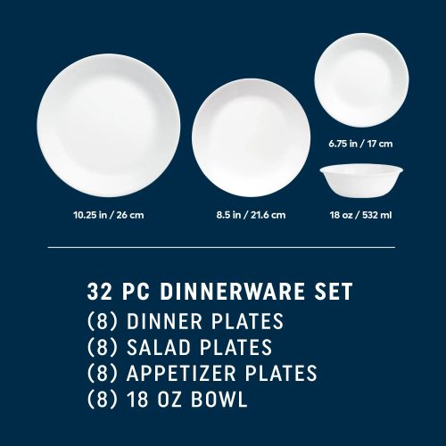 Corelle Dinnerware- Lightweight City Block 18-piece Mugless Dinnerware Set, Service for 6